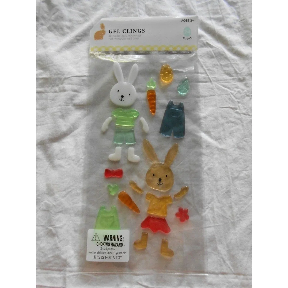 NEW Spring Summer Girl & Boy Bunny Rabbits Play Dress Up Window Gel Clings 24 ct